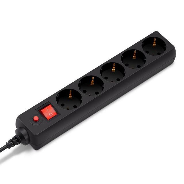 Удлинитель с сетевым фильтром 5х1.8м с заземл. 10А IP20 500SH-1.8-UPS-B 2.2кВт CCA вилка для ИБП черн. BURO 992305