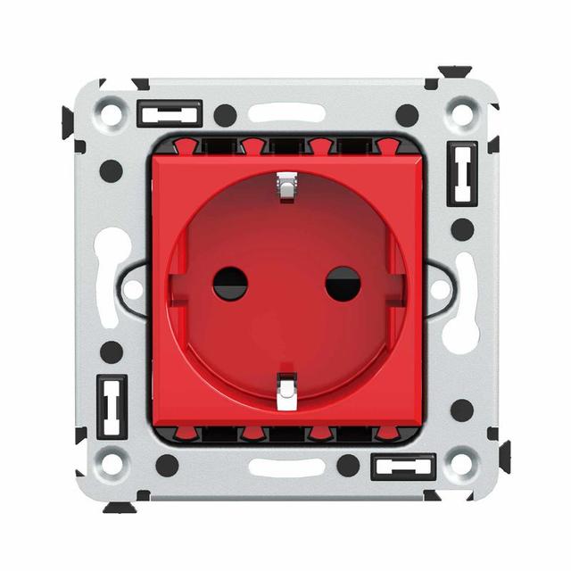 Розетка 1-м СП 2мод. Avanti "Красный квадрат" 16А IP20 2P+E защ. шторки красн. DKC 4401003