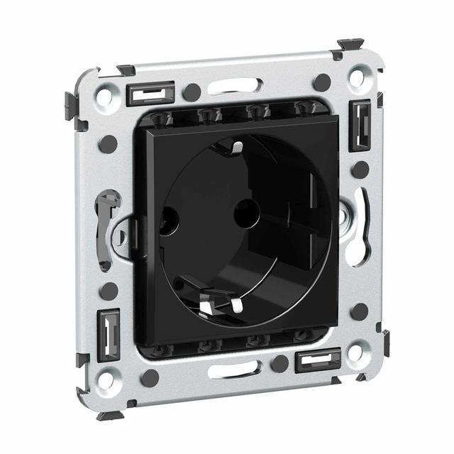 Розетка 1-м СП 2мод. Avanti "Черный квадрат" 16А IP20 2P+E защ. шторки черн. DKC 4402003