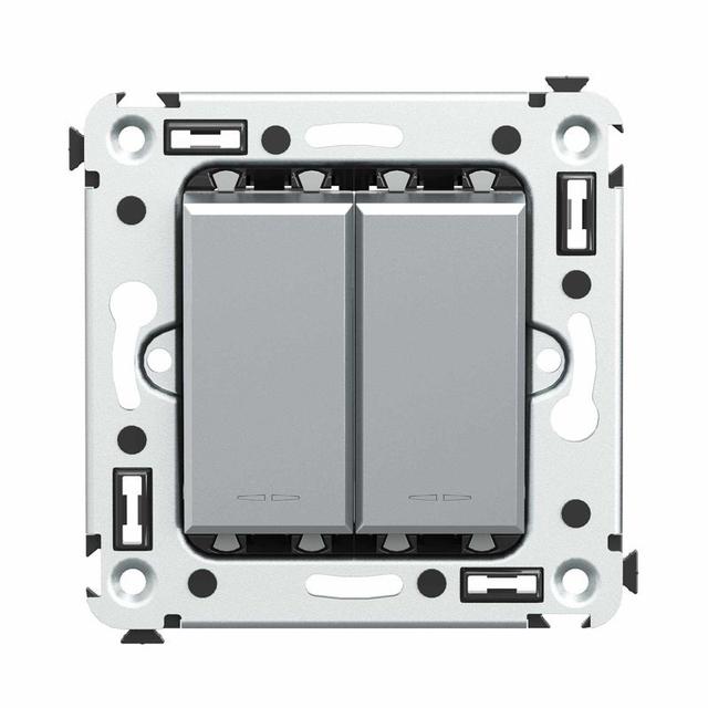 Выключатель 2-кл. 2мод. СП Avanti "Закаленная сталь" 16А сер. DKC 4404104