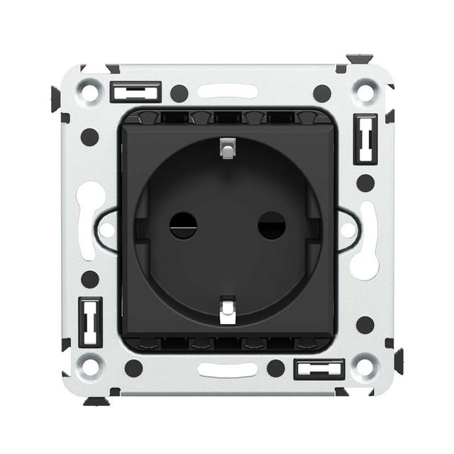 Розетка 1-м СП 2мод. Avanti "Черный матовый" 16А 2P+E защ. шторки механизм черн. DKC 4412003