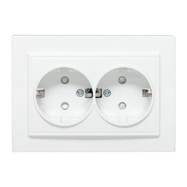 Розетка 2-м СП Минск 16А IP20 с заземл. защ. шторки бел. Basic EKF ERR16-128-100