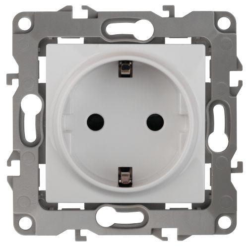 Розетка 1-м СП Эра12 12-2102-01 16А IP20 16AX 250В 2P+E Schuko защ. шторки механизм бел. Эра Б0014687