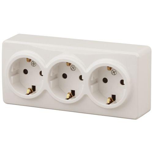 Розетка 3-м ОП Эра Эксперт 11-2209-02 16А IP20 16AX 250В 3х2P+E Schuko защ. шторки сл. кость Эра Б0020704