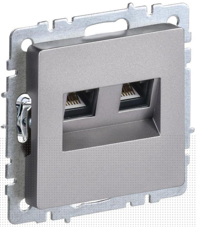 Розетка двойная СП RJ11+RJ45 кат.5E BRITE РК/Т12-БрС сталь IEK BR-KT20-O-1-K46