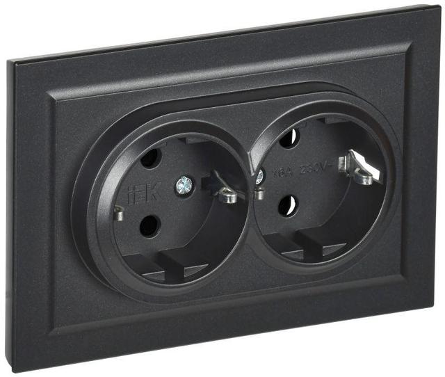Розетка 2-м СП BRITE РС12-3-БрЧ 16А в сборе с заземл. без защ. шторок черн. IEK BR-R21-16-K02-F