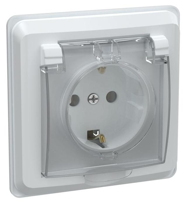 Розетка 1-м СП Вега РСбш10-3-ВБ 16А IP44 с заземл. защ. шторки с крышкой бел. IEK ERV16-K01-16-DM