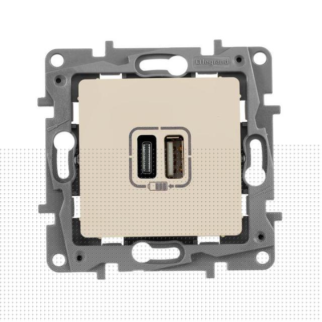 Устройство зарядное Etika с двумя USB-разъемами тип A-тип C 240В/5В 3000мА сл. кость Leg 672336