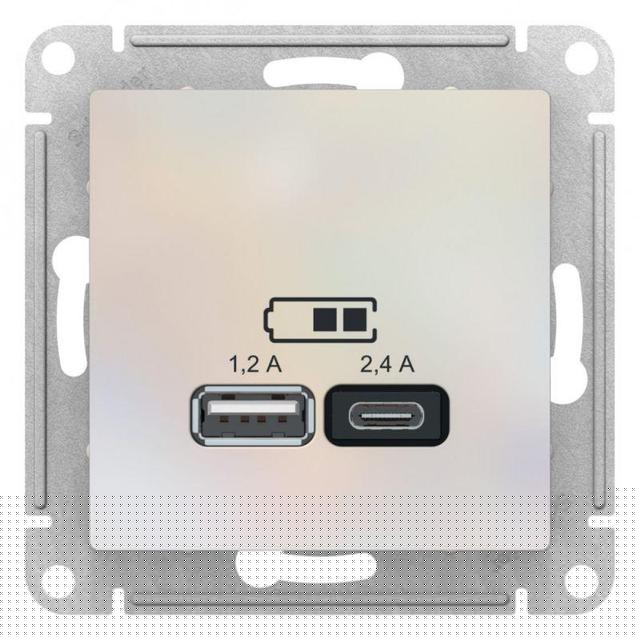 Розетка USB AtlasDesign тип A+C 5В/2.4А 2х5В/1.2А механизм жемчуж. SE ATN000439