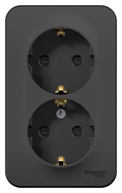Розетка 2-м ОП Blanca 16А IP20 250В с заземл. защ. шторки антрацит SE BLNRA011206