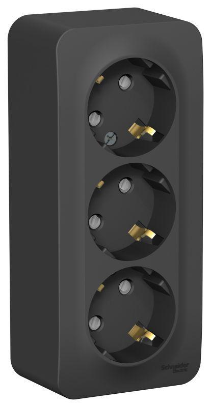 Розетка 3-м ОП Blanca 16А IP20 250В с заземл. защ. шторки с изолир. пластиной антрацит SE BLNRA011316