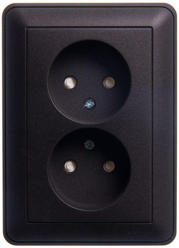Розетка 2-м СП W59 16А IP20 без заземл. защ. шторки в сборе черн. бархат SE RS16-254-68