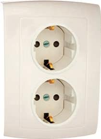 Розетка 2-м СП Елизавета РС16-187 16А IP20 с заземл. защ. шторки бел. Кунцево 5559