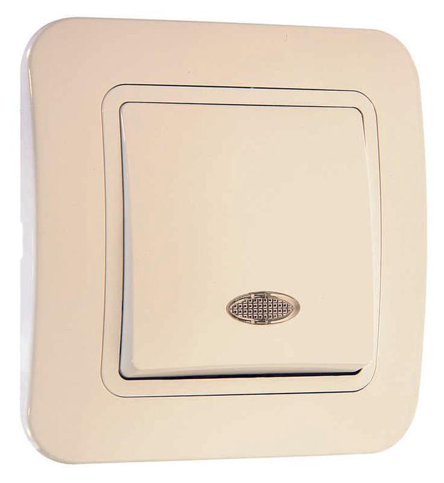 Выключатель 1-кл. СП Lillium 10А IP20 с подсветкой крем. /крем. Makel 70221