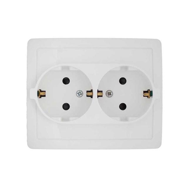 Розетка 2-м СП Simon15 16А IP20 250В с заземл. Schuko защ. шторки винт. клеммы бел. Simon 1590451-030