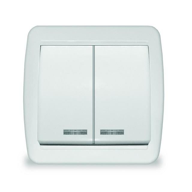 Выключатель 2-кл. ОП Клио с подсветкой 10А IP44 бел. UNIVersal К2227