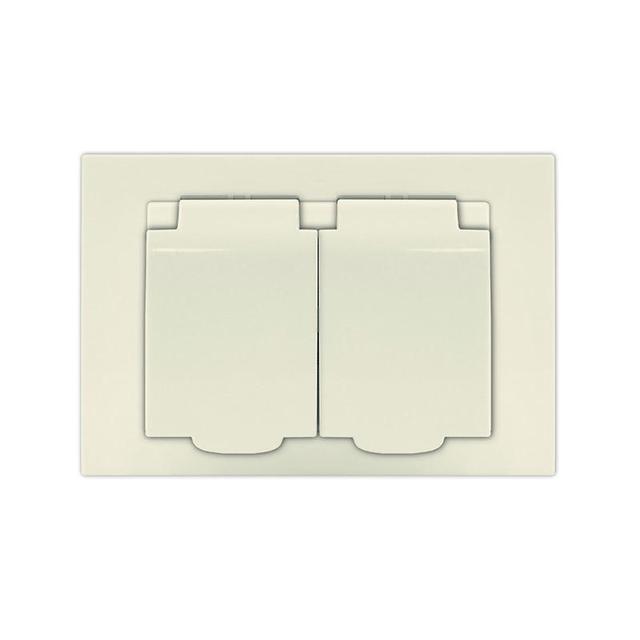 Розетка 2-м СП Афина 16А IP20 с заземл. c крышкой в сборе сл. кость (ivory) Universal A0031-I